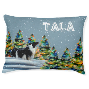 Border Collie in Winter Snow Forest Christmas Tree Pet Bed