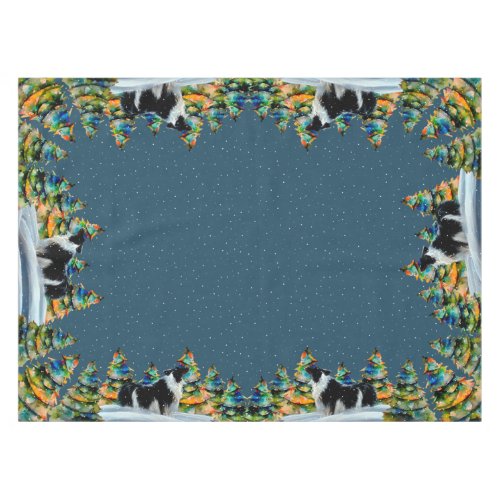 Border Collie in Winter Snow Forest Christmas Tree Tablecloth