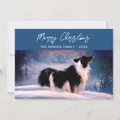 Border Collie in Winter Snowy Landscape Christmas  Holiday Card