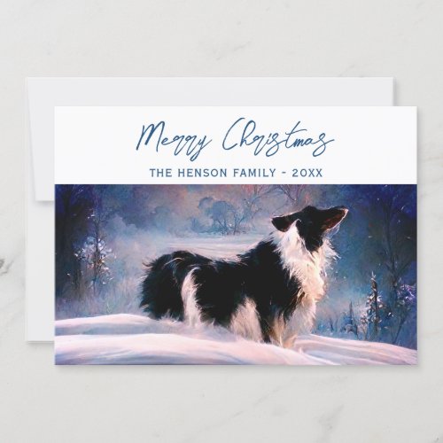Border Collie in Winter Snowy Landscape Christmas  Holiday Card