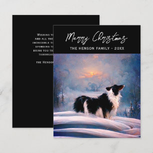 Border Collie in Winter Snowy Landscape Christmas Holiday Card