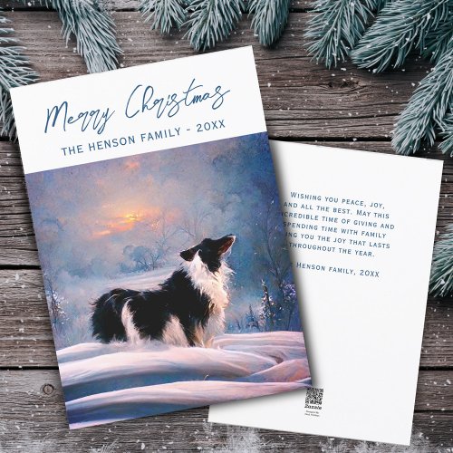 Border Collie in Winter Snowy Landscape Christmas Holiday Card