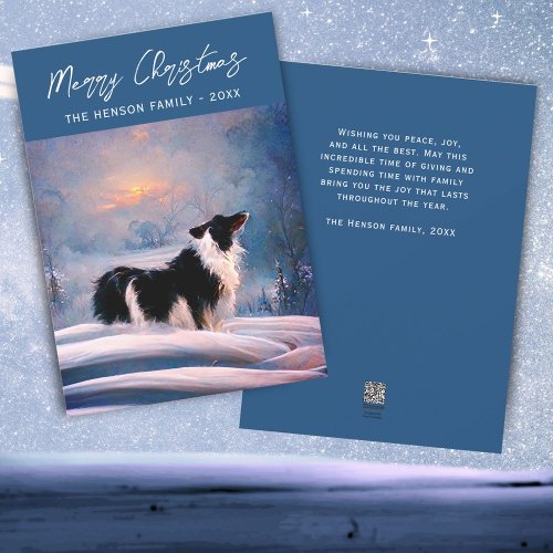 Border Collie in Winter Snowy Landscape Christmas Holiday Card