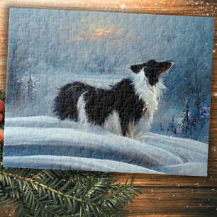 Border Collie in Winter Snowy Landscape Jigsaw Puzzle