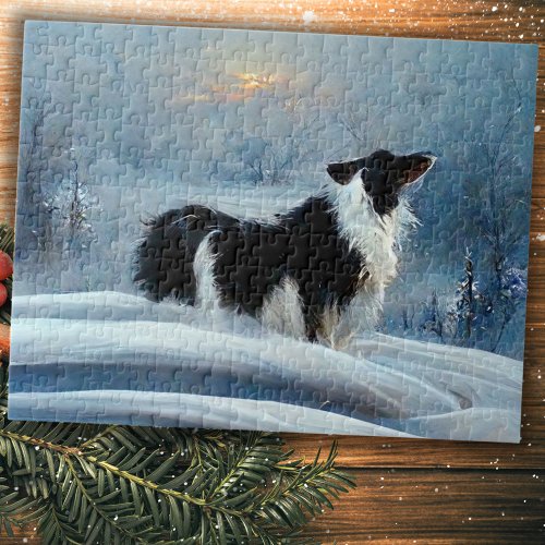 Border Collie in Winter Snowy Landscape  Jigsaw Puzzle