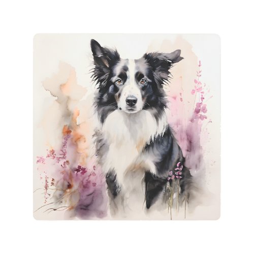 Border Collie Ink Portrait Metal Print