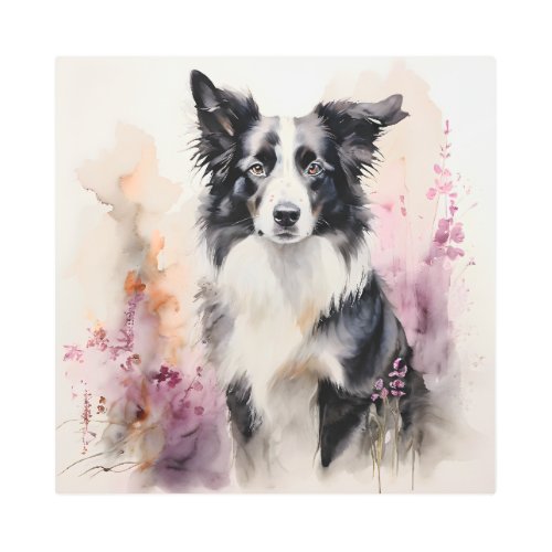 Border Collie Ink Portrait Metal Print