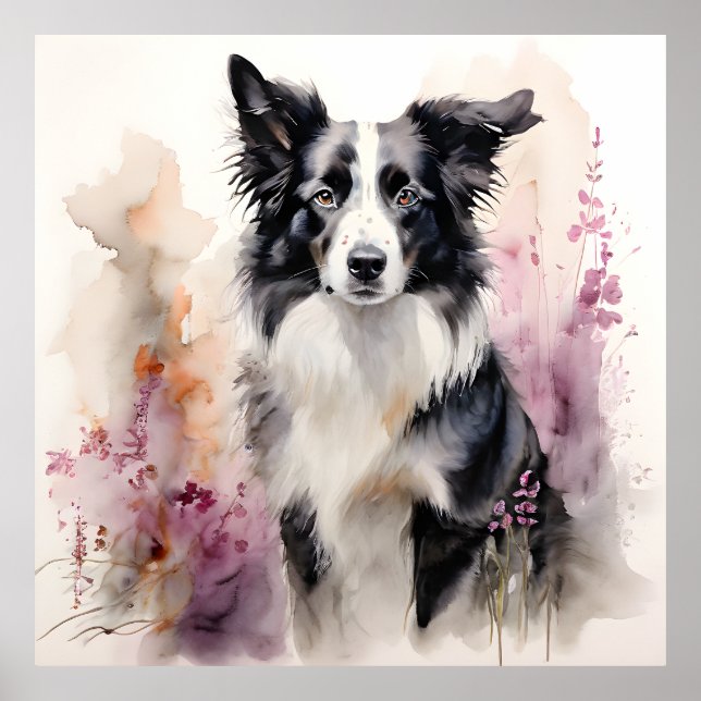 Border Collie Ink Portrait Poster (Front)