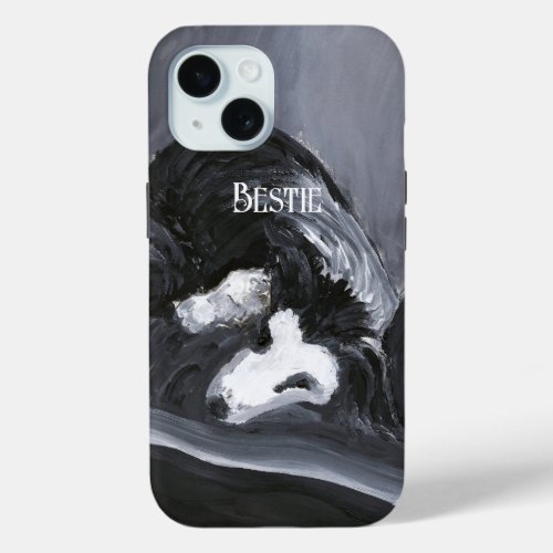  Border Collie Laying Down Painting Personalized iPhone 15 Case
