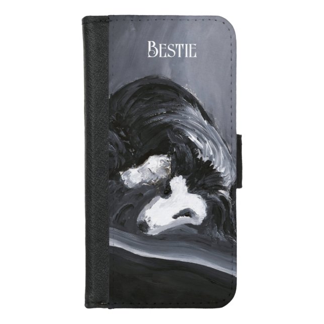  Border Collie Laying Down Painting Personalized iPhone Wallet Case (Front)