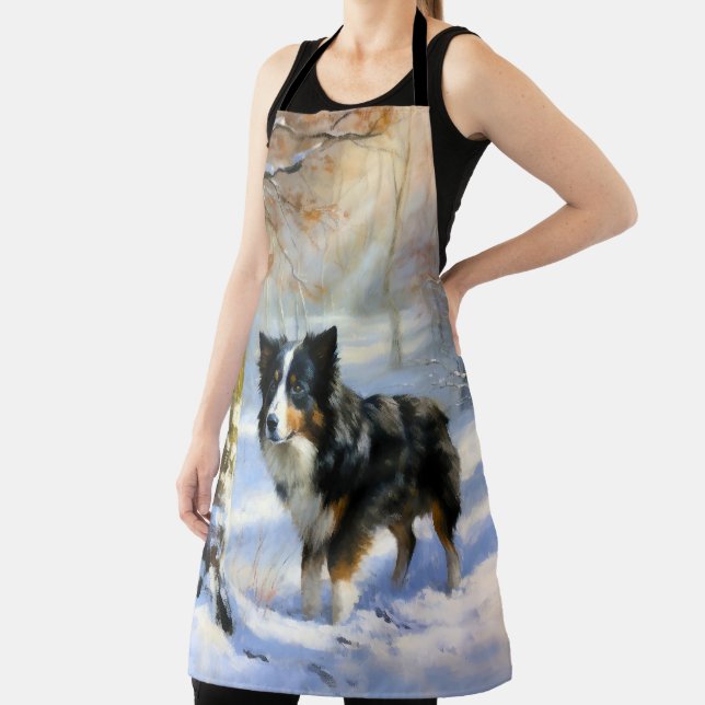 Border Collie Let It Snow Christmas Apron (Insitu)