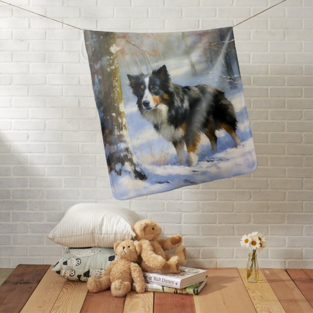 Border Collie Let It Snow Christmas Baby Blanket (In Situ)
