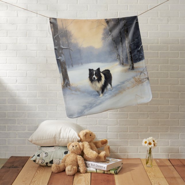 Border Collie Let It Snow Christmas Baby Blanket (In Situ)