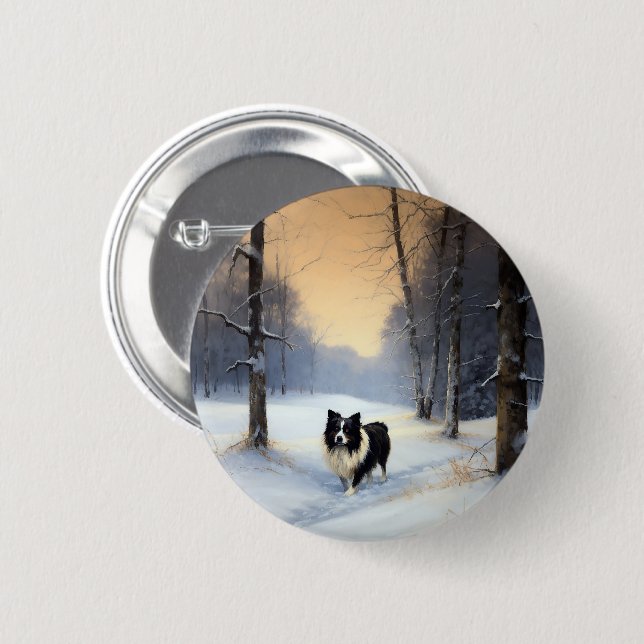 Border Collie Let It Snow Christmas Button (Front & Back)