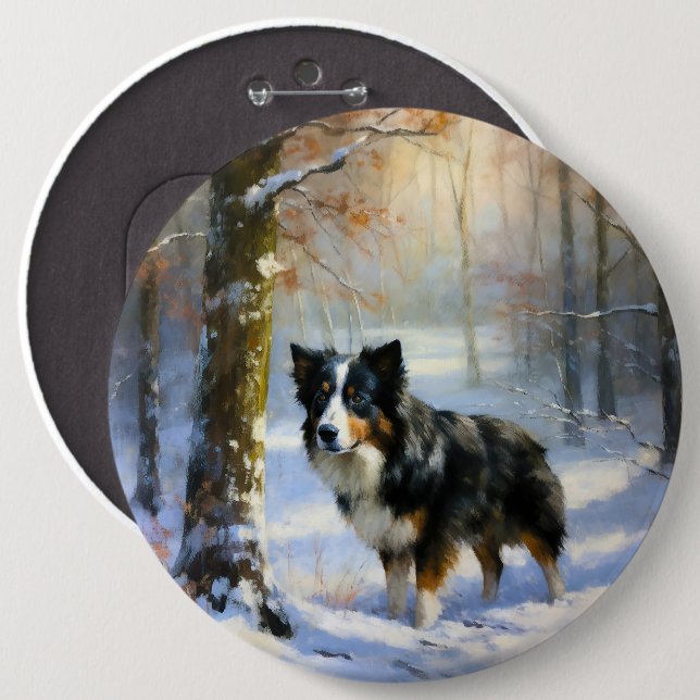 Border Collie Let It Snow Christmas Button (Front & Back)