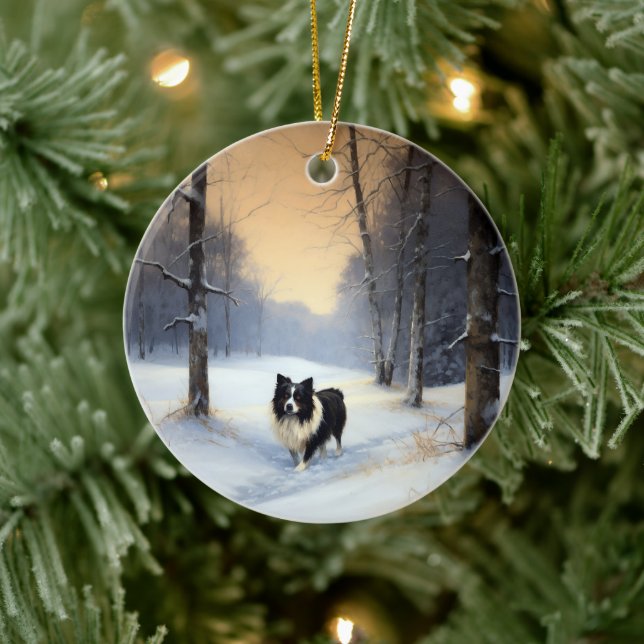 Border Collie Let It Snow Christmas Ceramic Ornament (Tree)