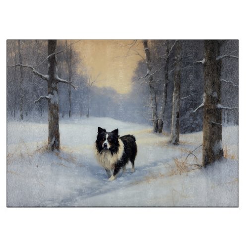 Border Collie Let It Snow Christmas Cutting Board