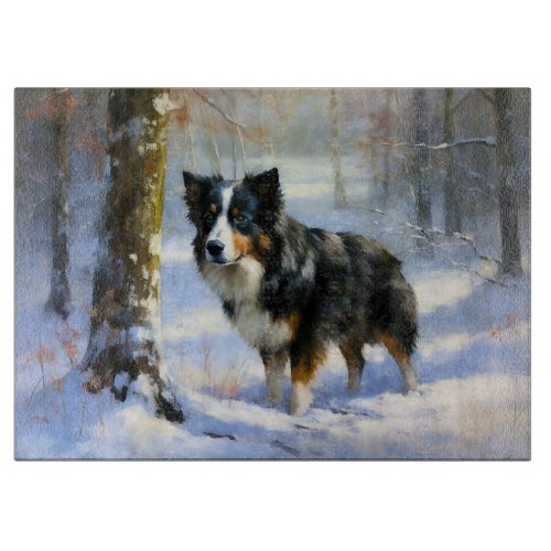 Border Collie Let It Snow Christmas Cutting Board