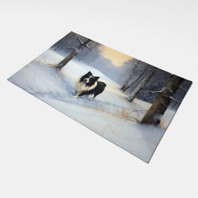 Border Collie Let It Snow Christmas Doormat (Angled)