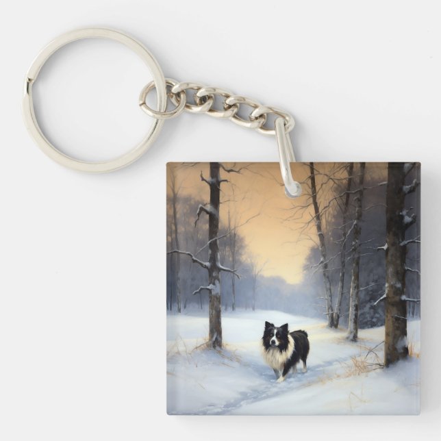 Border Collie Let It Snow Christmas Keychain (Front)