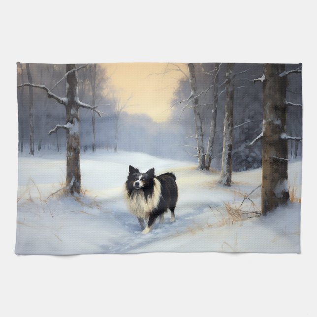Border Collie Let It Snow Christmas Kitchen Towel (Horizontal)