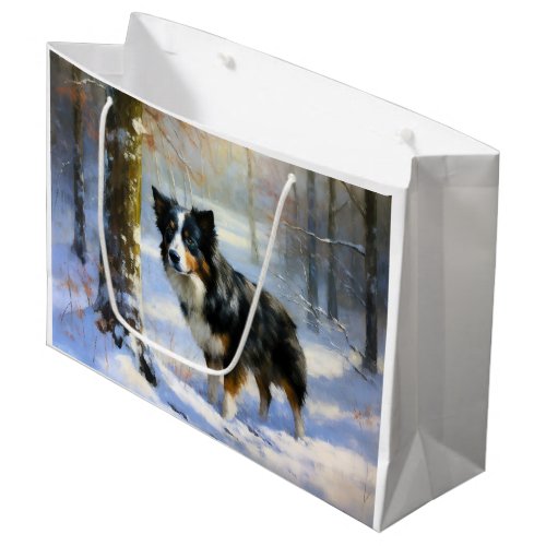 Border Collie Let It Snow Christmas Large Gift Bag