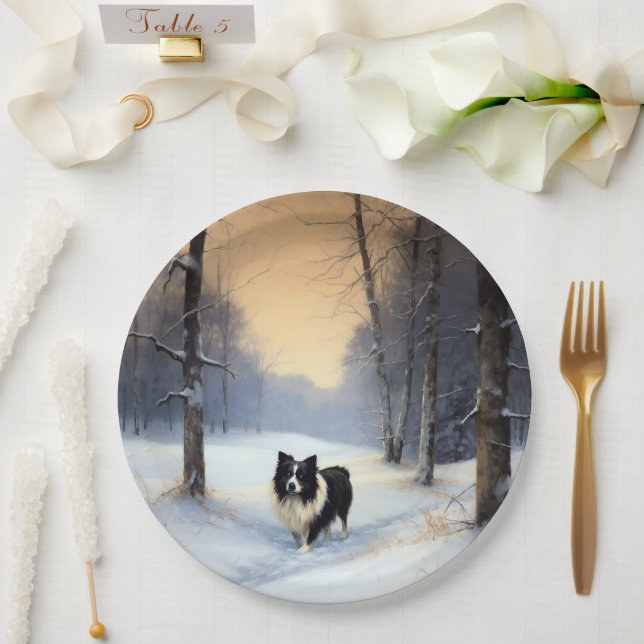 Border Collie Let It Snow Christmas Paper Plates (Wedding)