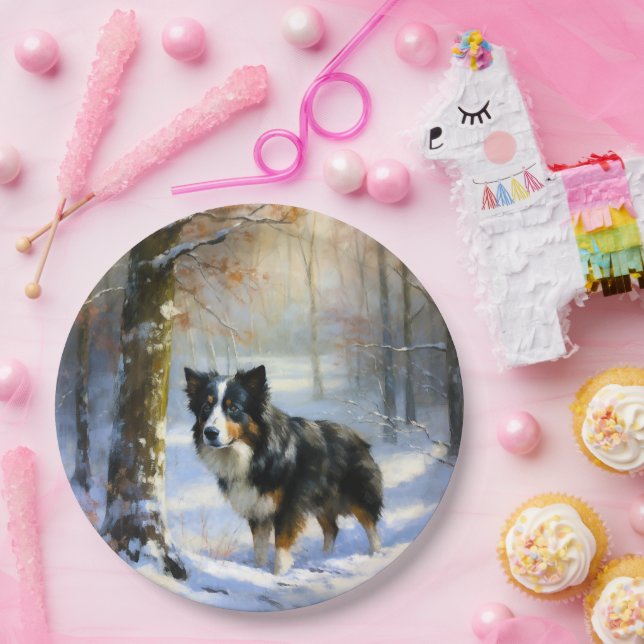 Border Collie Let It Snow Christmas Paper Plates (Party)