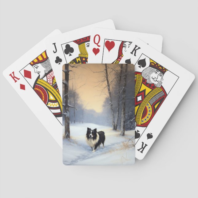 Border Collie Let It Snow Christmas Poker Cards (Back)