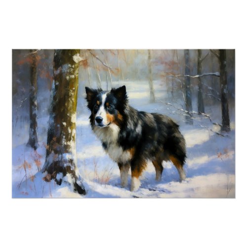 Border Collie Let It Snow Christmas Poster