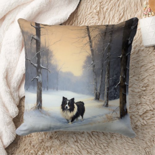 Border Collie Let It Snow Christmas Throw Pillow