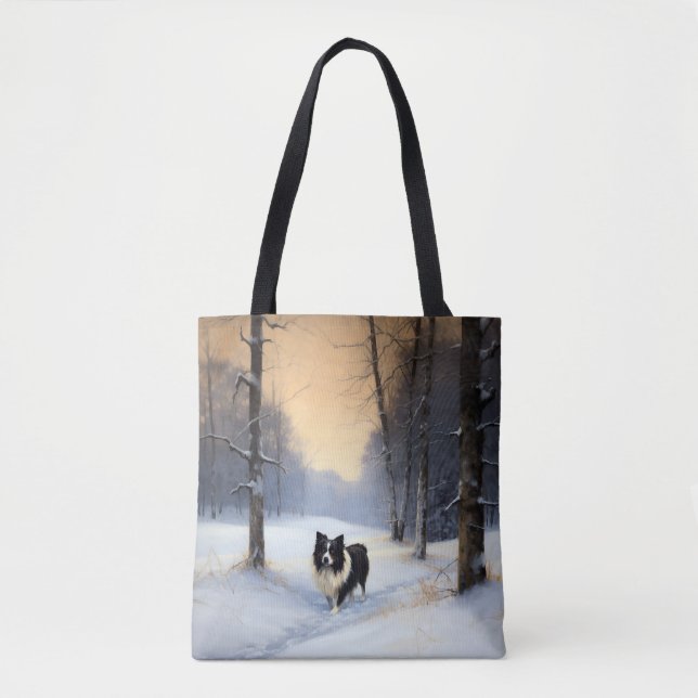 Border Collie Let It Snow Christmas Tote Bag (Front)