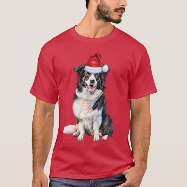 Border Collie Lover Funny Christmas Dog Holiday T-Shirt (Front)