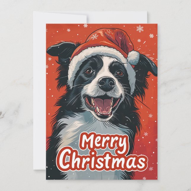 Border Collie Merry christmas Holiday Card (Front)