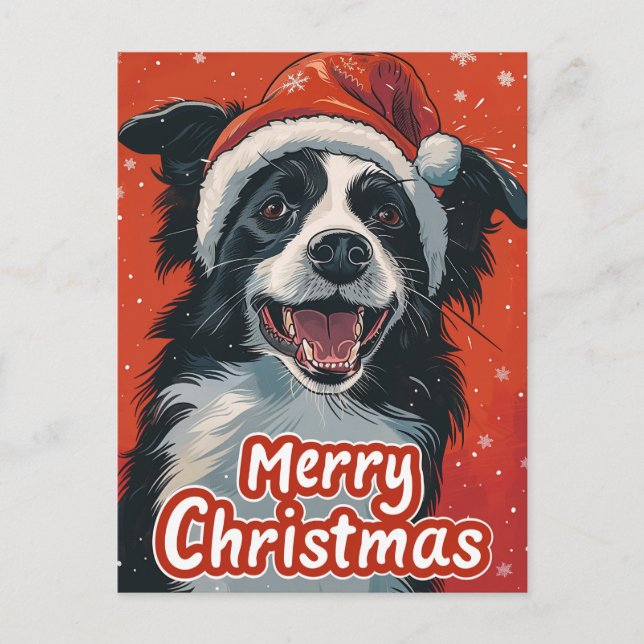 Border Collie Merry christmas Postcard (Front)