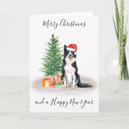 Border Collie Merry Christmas Santa Dog Holiday Card
