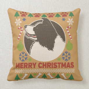Border Collie Merry Christmas Ugly Sweater Throw Pillow