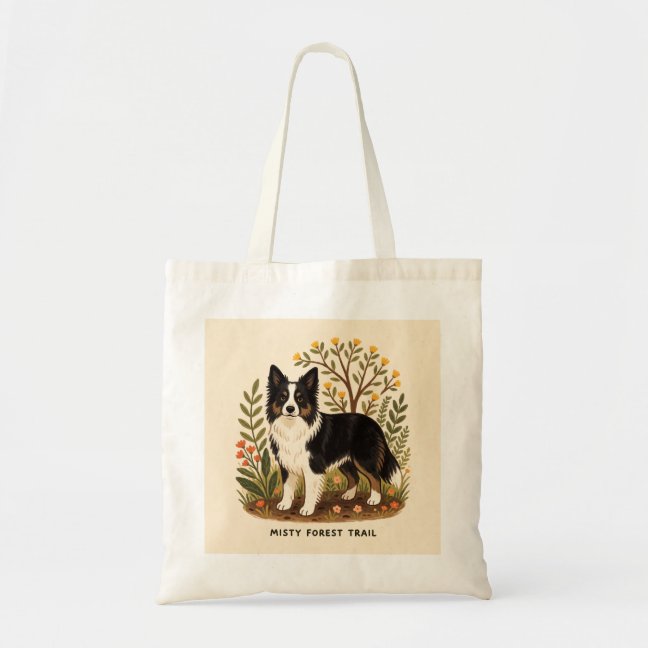 Border Collie Misty Forest Trail Tote Bag
