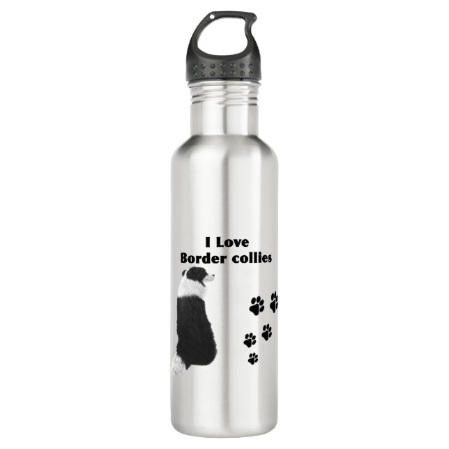 Border Collie Model Original Goods Stainless Steel Water Bottle (Front)