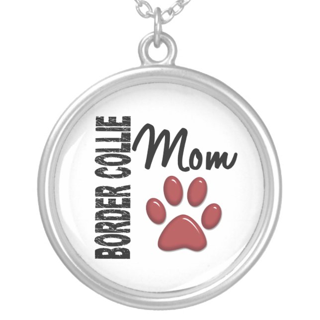 Border Collie Mom 2 Silver Plated Necklace (Front)