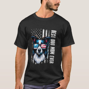 Border Collie Mom Best Dog Mom Ever USA Flag Vinta T-Shirt