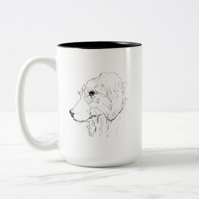 Border Collie Mug – Hand Drawn Ink Dog Coffee Mug (Left)