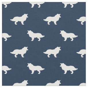 Border Collie navy blue dogs silhouette Fabric