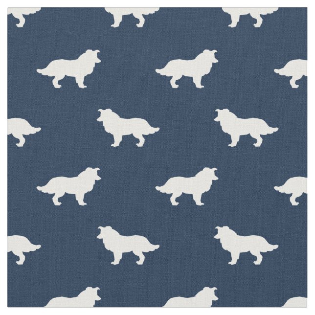 Border Collie navy blue dogs silhouette Fabric (Close Up)