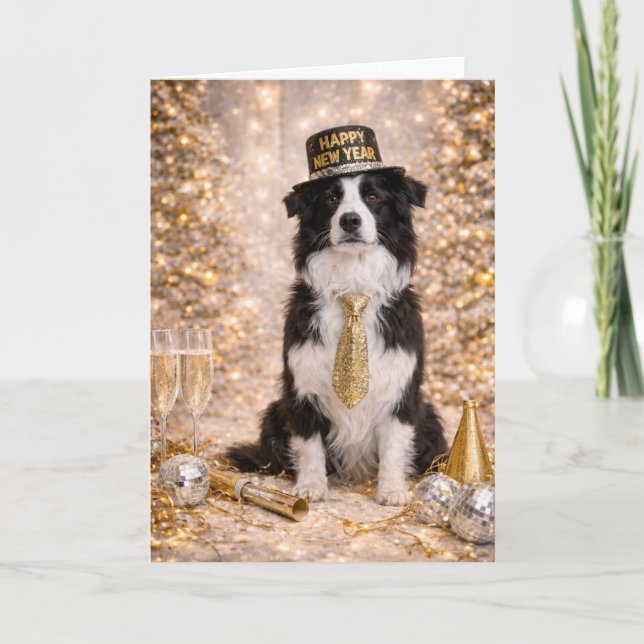 Border Collie New Year Card – Happy New Year Dog (Front)