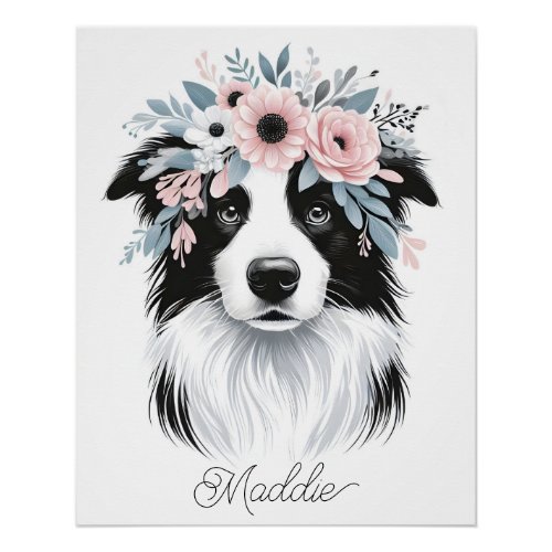 Border collie nursery poster with name