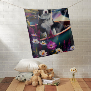 Border Collie on a Paddle: A Scenic Adventure Baby Blanket