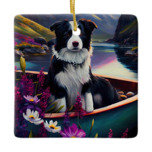 Border Collie on a Paddle: A Scenic Adventure Ceramic Ornament