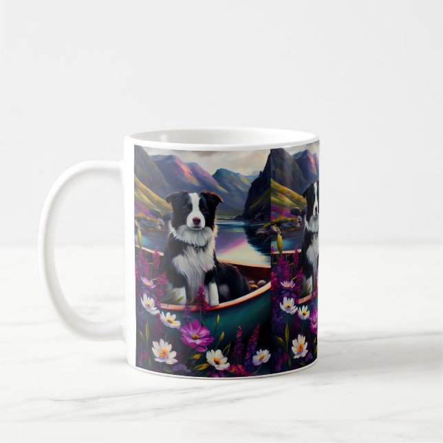Border Collie on a Paddle: A Scenic Adventure Coffee Mug (Left)
