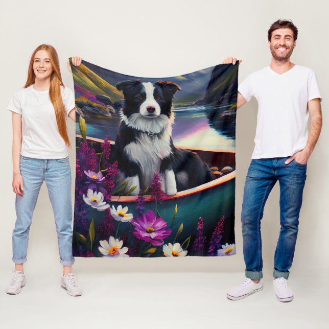 Border Collie on a Paddle: A Scenic Adventure Fleece Blanket (In Situ)